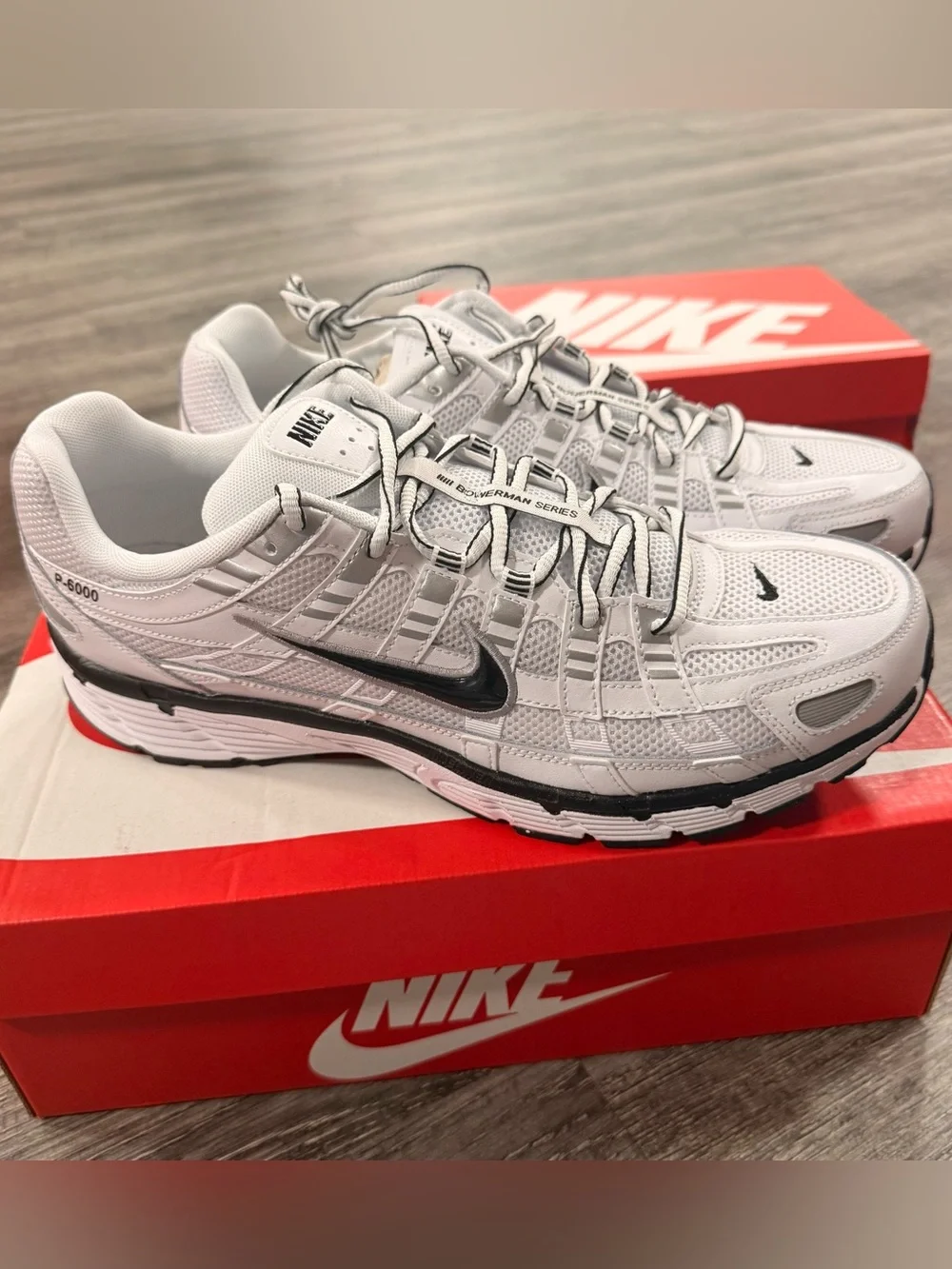 Nike P-6000 White/Black Metallic Silver M 12 W 13.5